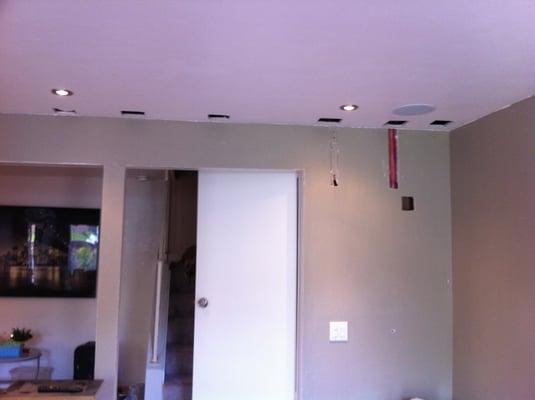 Plasma, Can lights, Ceiling speaker installation in progress