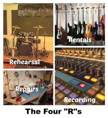 We've got the four R's! Come to Funkadelic Studios to record your next project, rehearse for your next show, rentals, and for your repairs!