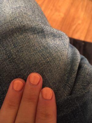 I got a regular shellac manicure by Britney. I am really happy with the color , she is nice but nails look half way painted