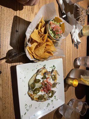 Nachos and Chips with Guacamole