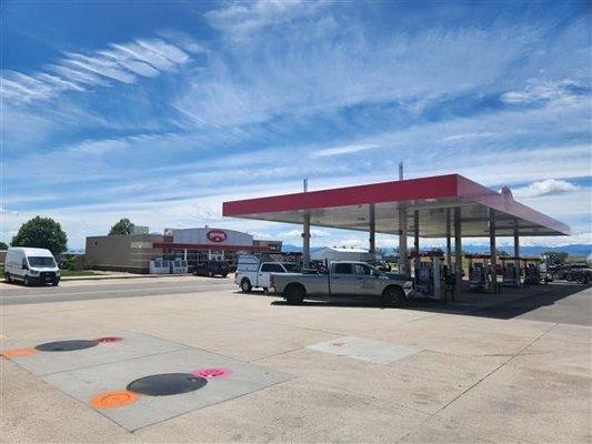 Gas pumps at Maverik in Longmont, Colorado.