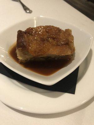 Sample size (still good portion) of bread pudding with caramel sauce