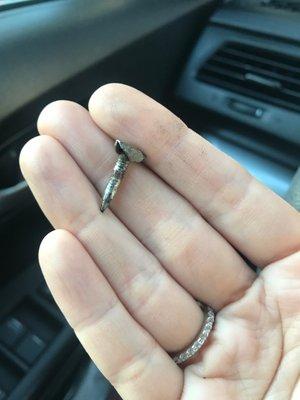 The nail that was in my tire and they patched the tire.