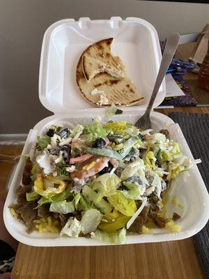 Sam's Gyros overflowing lamb gyro platter