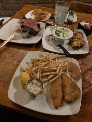 Fish & Chips, Prime Rib, Potato Skins