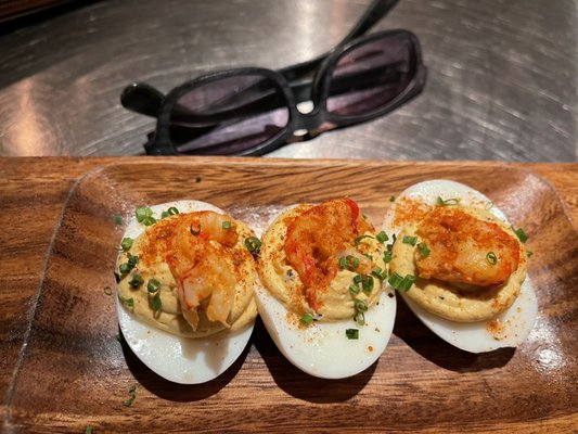 Love the nightly variant deviled eggs. Tonight- crayfish.