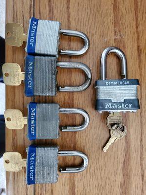 The commercial lock had been injected with super glue to prevent it from being opened.
The other 4 padlocks had the keys lost.