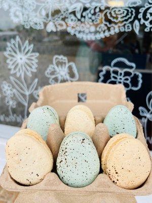 Egg shaped macarons for Easter (PB and Salted Caramel)