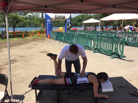 Dr. Boyle treating triathletes at the HITS Endurance Race!