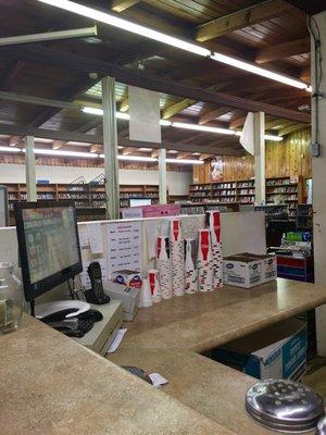 View from the counter, looking into the adjacent DVD store