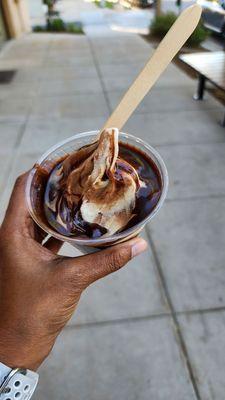 Soft serve with chocolate syrup