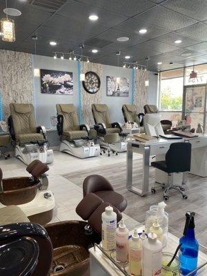 Pedicure chairs, manicure station