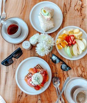 Breakfast Burrito, Smoked Salmon Toast