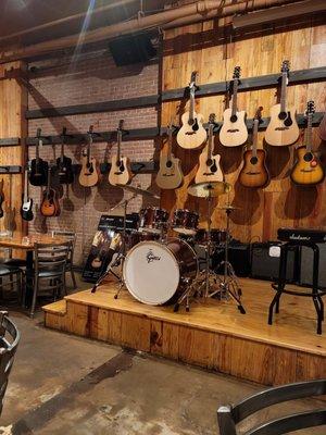 Along side of a great meal you can browse the music store for a new instrument!