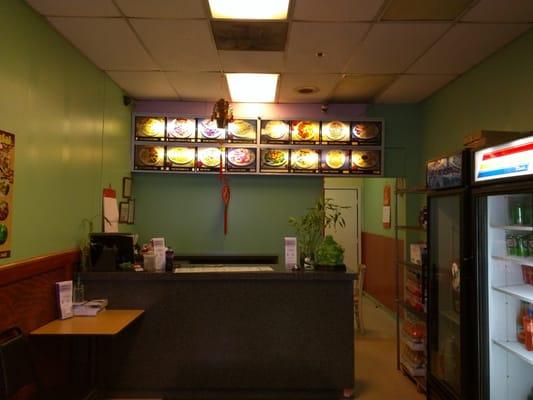 Interior of restaurant. Definitely a carry out place.