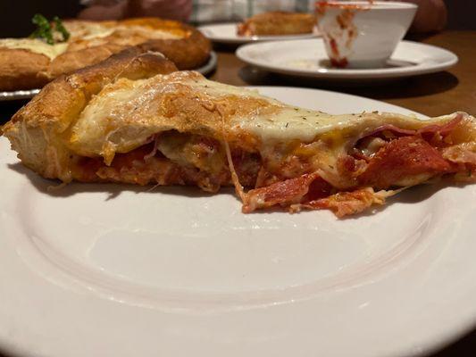 Inside of double crust calzone