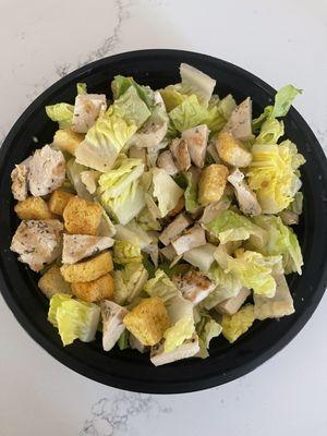 Poor excuse for a Cesar salad. This is lettuce with disgusting chicken, and croutons. Not even a piece of cheese. Won't be returning.