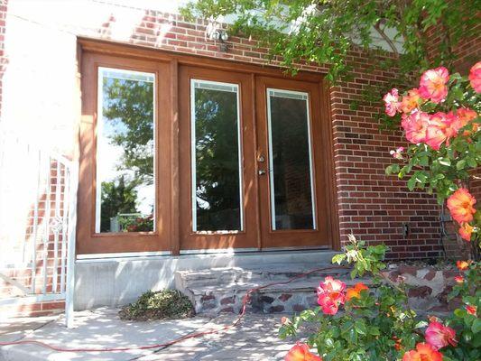 Fiberglass door with blinds