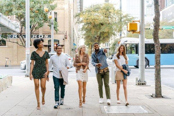 Friends strolling through the 2nd Street District