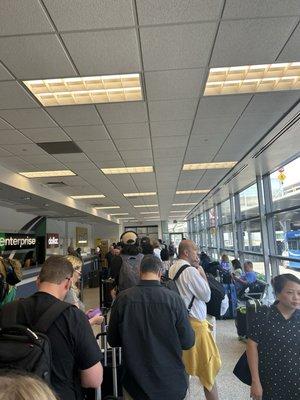 Hertz rental line for those already with reservations. 2 hours and still waiting...