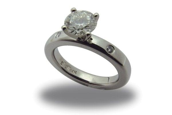 14kt Heavy White Gold Diamond Engagement Ring with 1 Carat Center Diamond