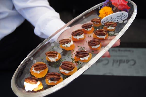 Dried Apricots with Goat Cheese and a Toasted Pecan at Rosenblum Cellars 2013