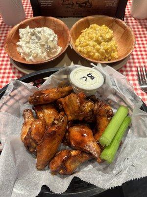 BBQ Wings w  Potato Salad and Burnt - End Cheesy Corn