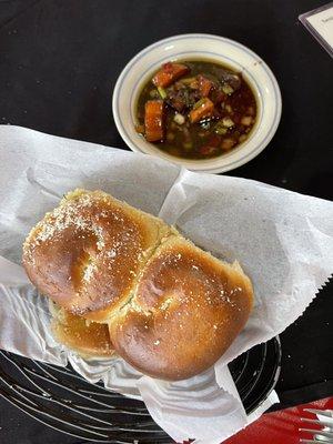 Complimentary bread and dipping sauce