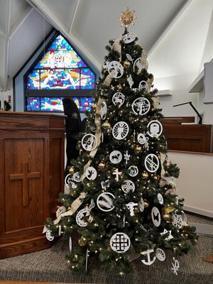 Galilee Christmas Tree with Chrismon ornaments