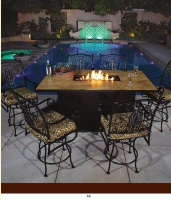 Dinning fire pit table with bar chairs