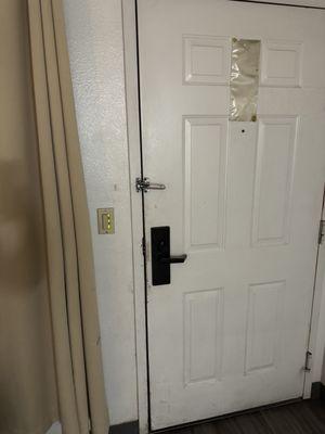 Door covered in dirt