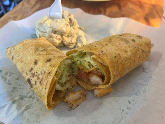 Grilled Shrimp Wrap with potato salad