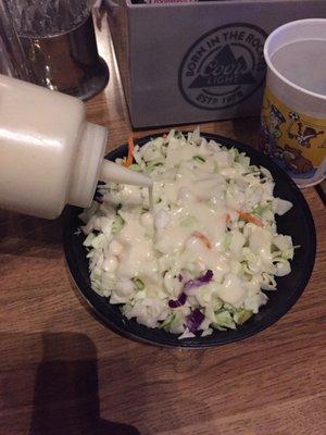 Build your own coleslaw.  Add as much or as little dressing as you want.  Very good.