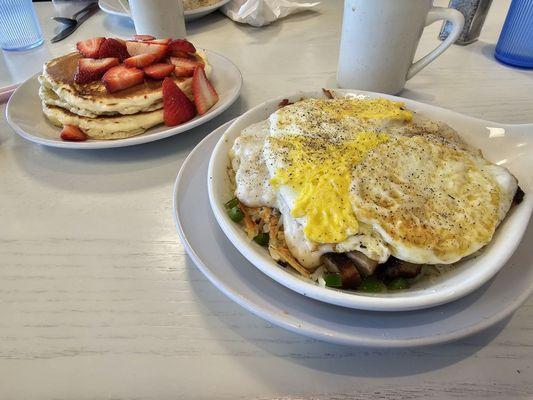 House Skillet with Blueberry and Strawberry Pancakes.