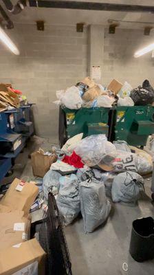 No trash shoots throughout the building, only a trash room, and like clockwork, this is what the trash room looked like by Sunday.