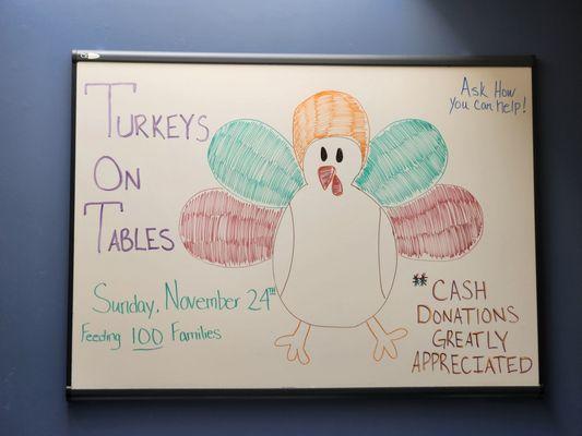 Turkeys on Tables fundraiser to feed 100 families in need!