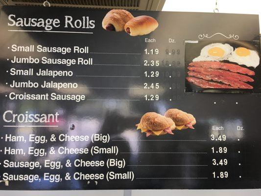 Sausage Roll & Croissant Menu