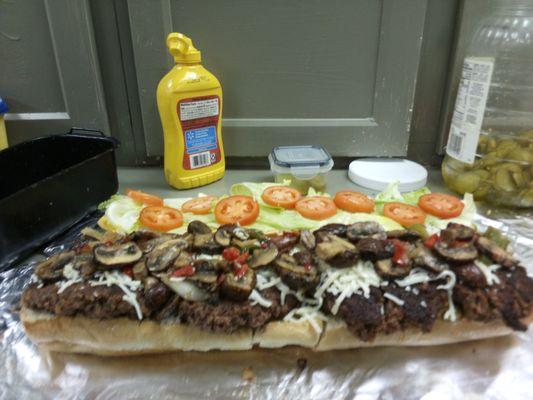 90/10 grilled burger with sauteed onions & mushrooms. Dressed to your liking