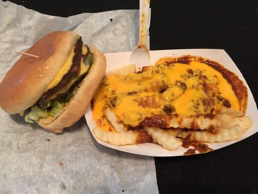 Wolf burger and chili cheese fries!