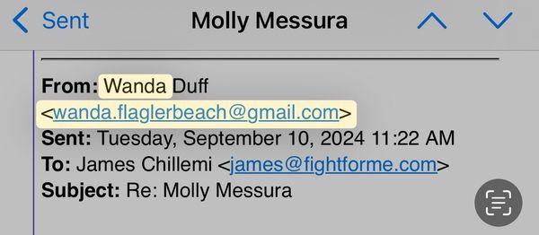 Wanda emailing us from a second personal email, AGAIN. When most people CC their attorney on an email you usually respond to all parties!