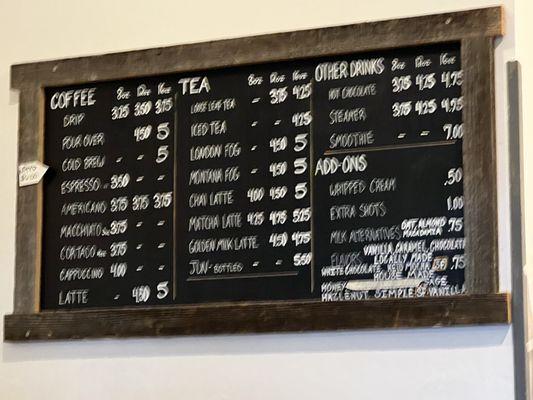 Coffee menu - sorry it is blurry.