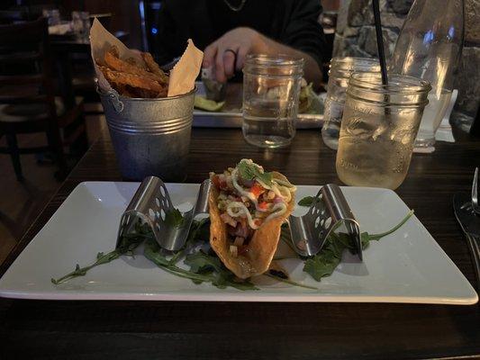 Sweet Potato Fries and a Side Tuna Taco