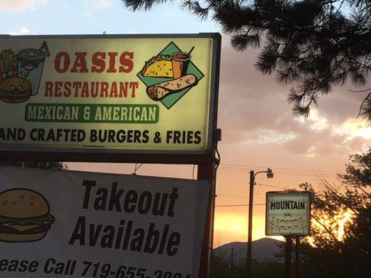 Signage with sunset