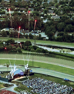 Aerial view of a Cal Phil at Santa Anita Race Track concept.