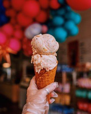 Cereal Milk Ice Cream on House Made Gluten- Free, Vegan Waffle Cone