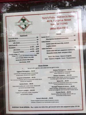 Updated menu updated 7/30/2020