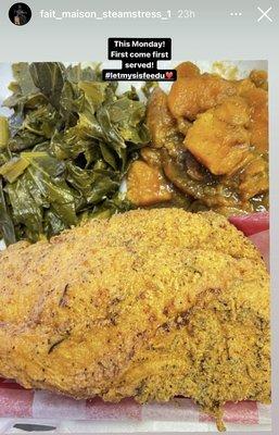 Crunchy Fried chicken breast,yummy yams and glamorous greens!!!