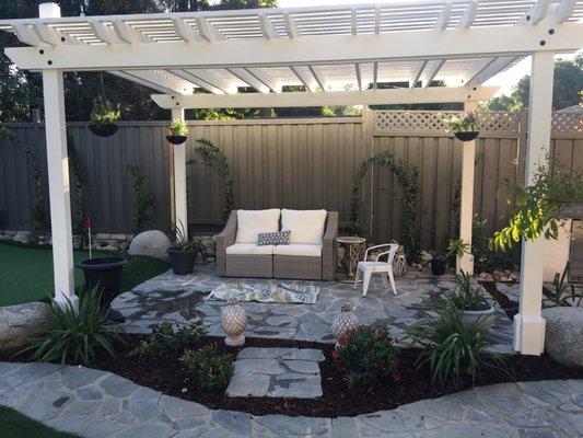 Seating area under the pergola