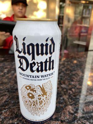 Water comes in a can Spring or Mountain (still) - Liquid Death, Murder Your Thirst.