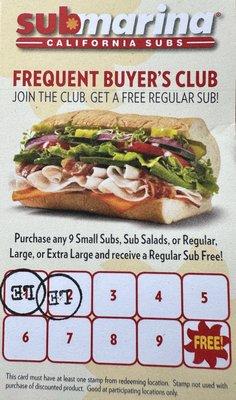 Frequent Buyer's Club Card